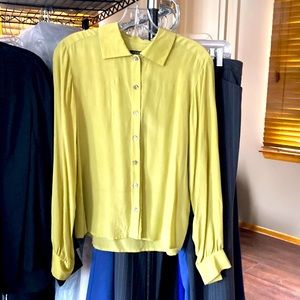Light Lime Silk Blouse with Buttons - Size M